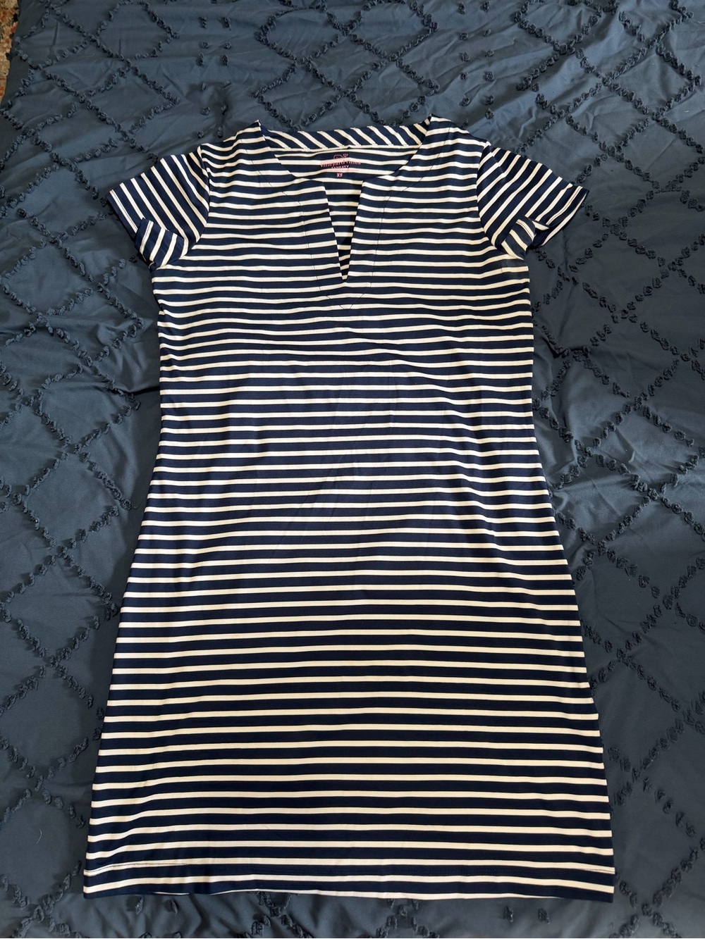 Vineyard Vines Navy and White Striped Notch-Neck Mini Dress